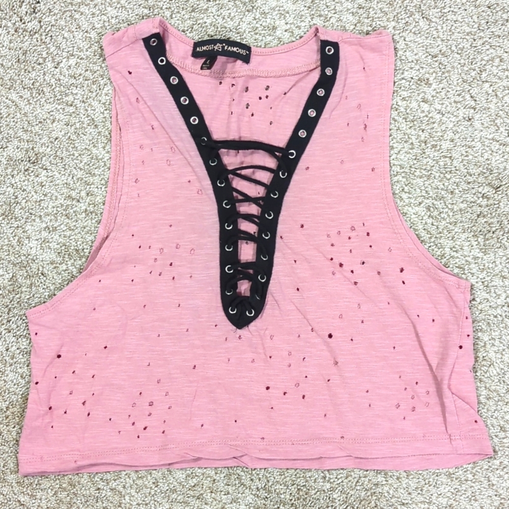 Almost Famous Pink Lace Tank Top size large